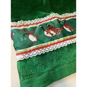 Vtg Christmas Goose Geese Bath Towel Washcloth 2 piece set